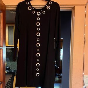 Elegant Black Long Sleeve Dress with Silver Accents